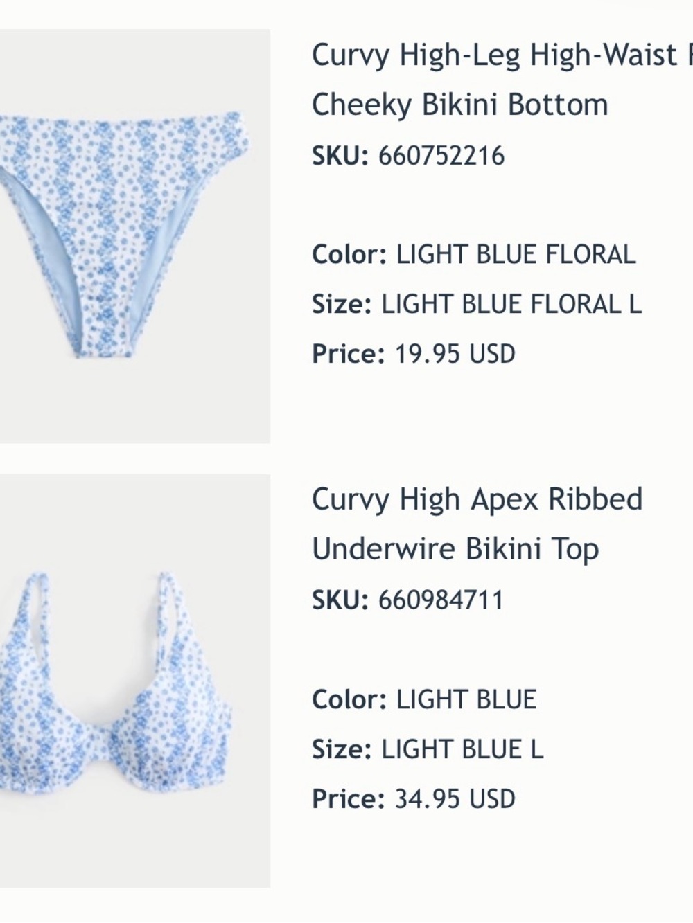 Hollister Light Blue Floral-Trim Bikini Set